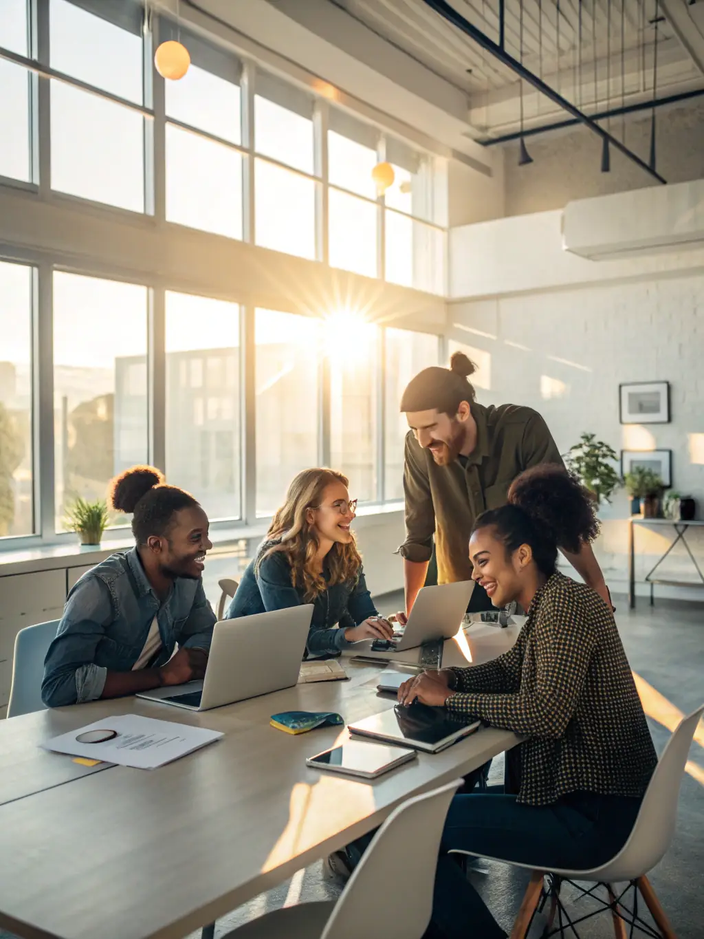 An image of a diverse group of South African investors collaborating on financial strategies in a modern office setting, symbolizing inclusive investment opportunities.